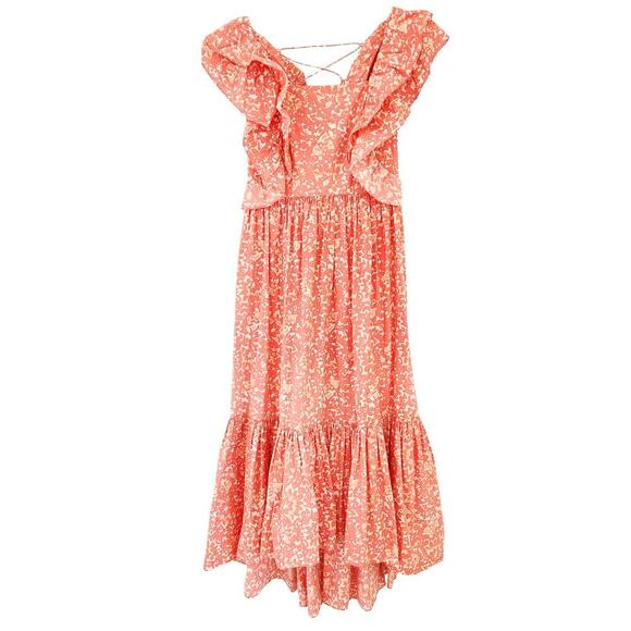 ULLA JOHNSON Freida Printed Cotton Midi Dress Coral Batik Red Orange White US 4 - Picture 5 of 12